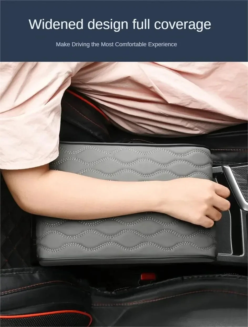 Car Soft Armrest Mat Wave Embroider PU Leather Center Console Arm Rest Protection Cushion Auto Armrests Storage Box Cover Pad