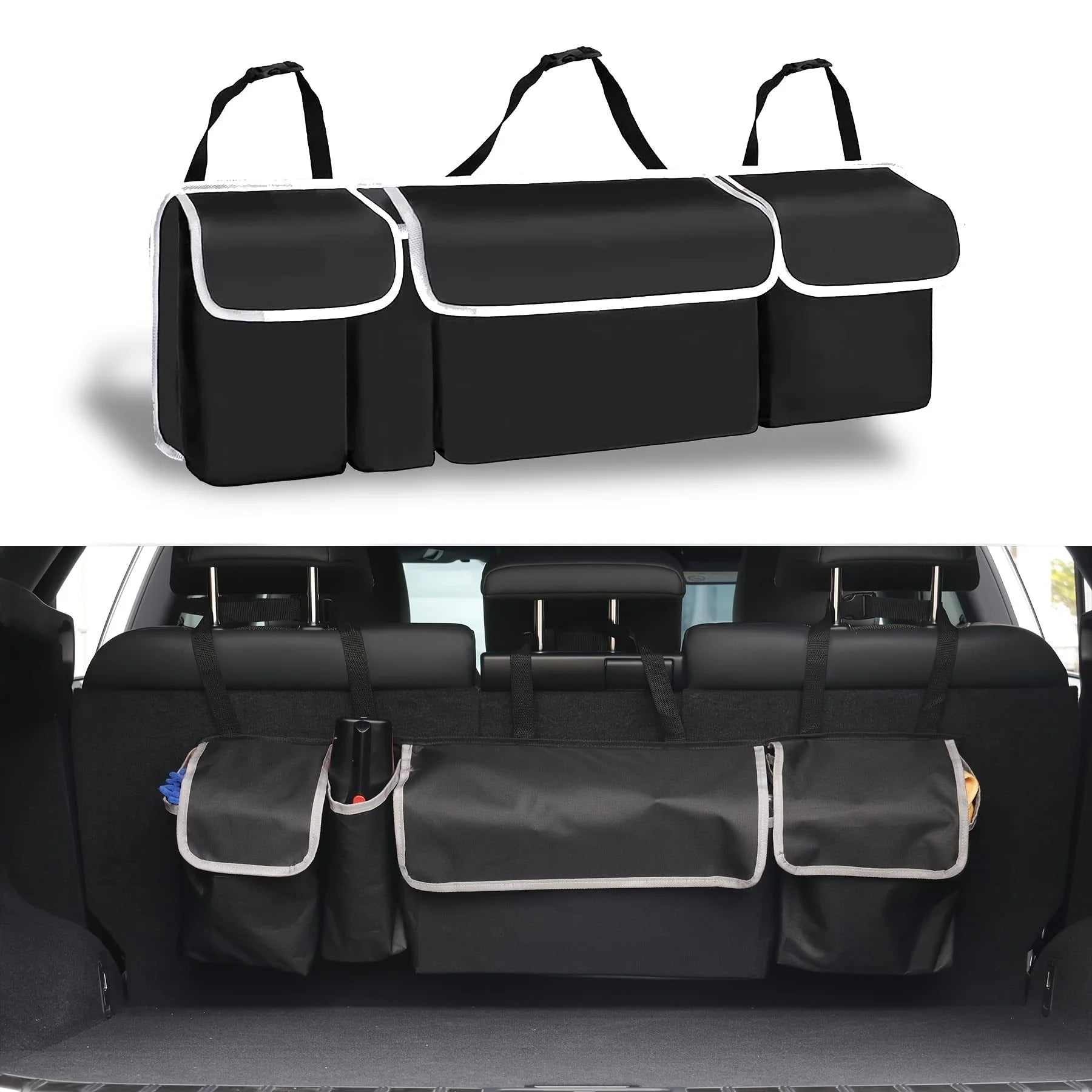 Car Trunk Organizer Durable Waterproof Collapsible with 4 Pockets Ideal for SUVs, Trucks MPVs Backseat or Trunk Storage Amagi