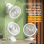 Clip-on Fan Quiet Rechargeable Desktop Portable Air Circulator Wireless Fan With LED Light For Camping Amagi