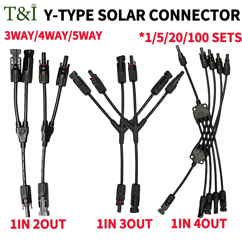 1/5/20/100 Sets DC PV Y Branch Photovoltaic Solar Connector 1000V 30A Male Female 3-Way 4-Way 5-Way Plug 1 To 2/3/4 Adapter