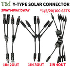 1/5/20/100 Sets DC PV Y Branch Photovoltaic Solar Connector 1000V 30A Male Female 3-Way 4-Way 5-Way Plug 1 To 2/3/4 Adapter