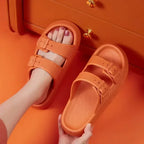 Men's Casual Simple Buckle Adjustable Eva One-Piece Double-Bar Flat Slip-On Slippers Suitable for Home and Outdoor Beach Sandals