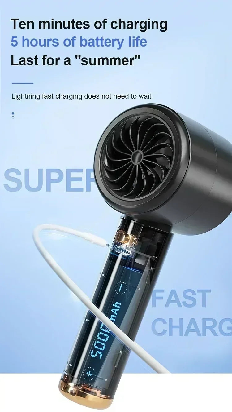 Car Portable Hand Fan Air Cooling Fan USB Charging LED Digital Display Flashlight 3 Speeds USB Rechargeable Battery Outdoor