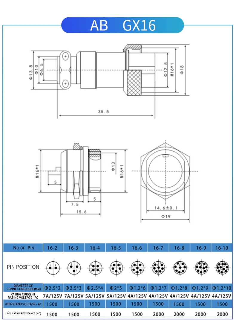 1PCS GX16 Auto Waterproof Connectors 2-10 Pins with Power Cable Line Socket Plug—Suitable for Industrial Machinery and Equipment
