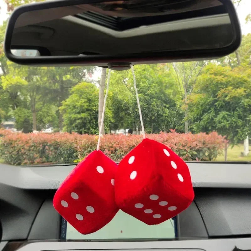 2pcs Fuzzy Plush Dice With Dots Square Hot Stamping Dot Dice Hanging Mirror Cube Pendant Car Ornament Sieve Anime Car Amagi