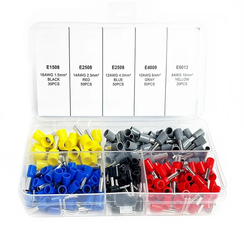 200-1900Pcs E0508/E7508/E1008 Crimp Terminals | Pre-Insulated Ring Connectors for Electrical Wiring & Industrial Use