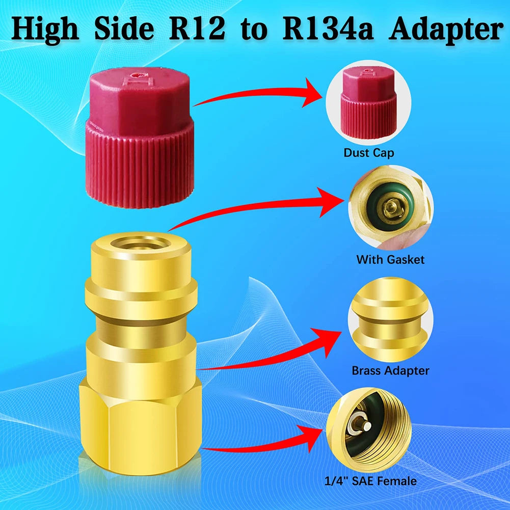 1 Pc R12 To R134a Conversion Kit  Air Conditioner Filling Valve Fittings Port Adapter Retrofit Quick Disconnect Couplers