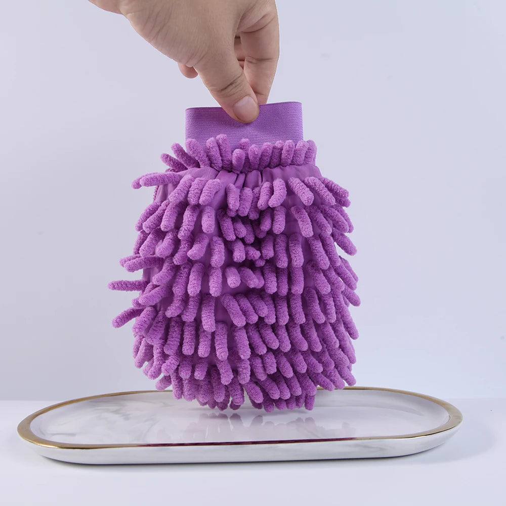 1/3/5PCS Microfiber Car Wash Double-faced Glove Soft Mesh Random Color Detailing Chenille Waterproof Mitt Car Cleaning Tool