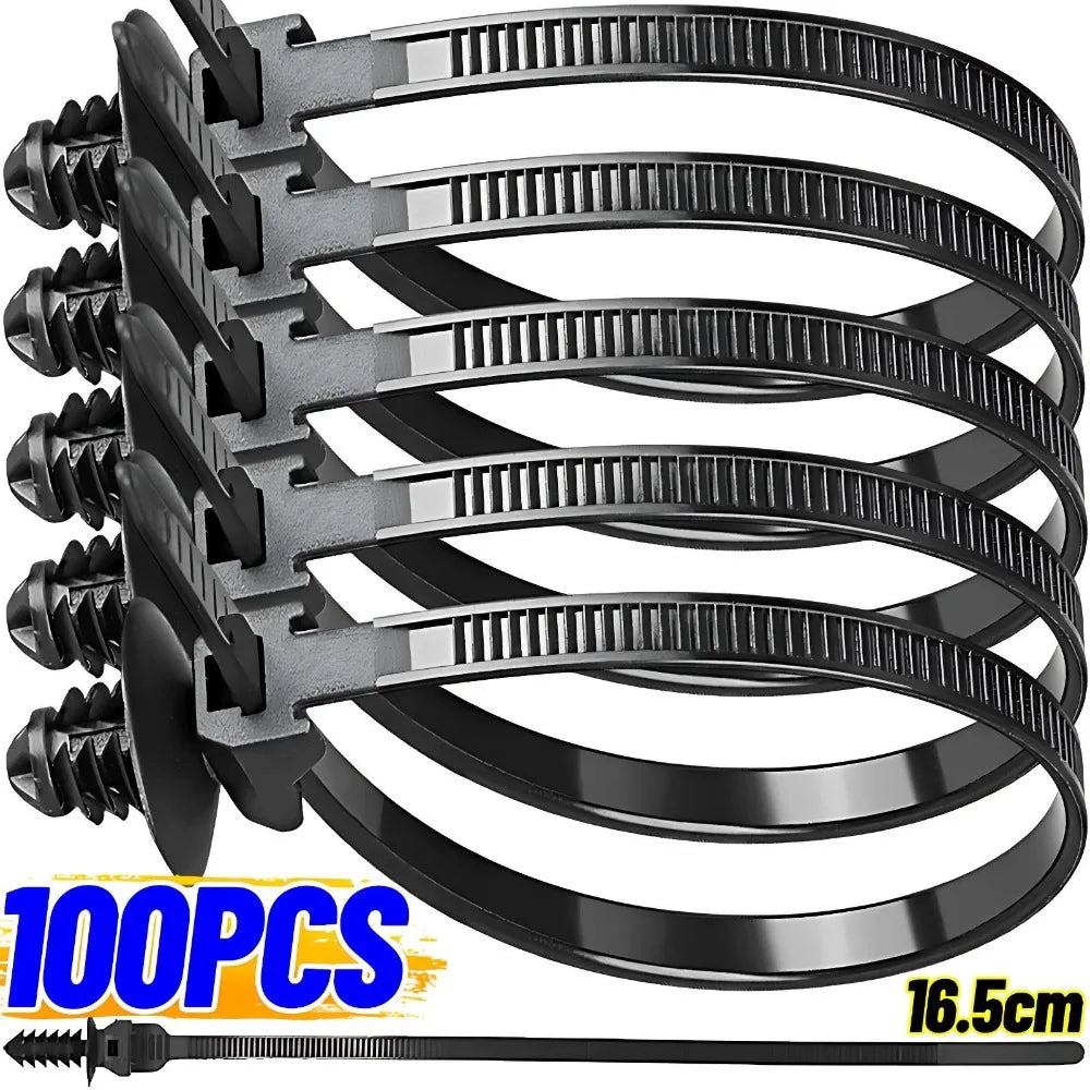100/10pcs Nylon Self Locking Zip Tie Car Engine Bay Wiring Loom Retainer Clip Screw Mount Fastener Universal Car Wire Management