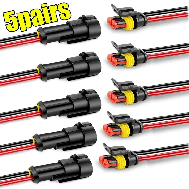 1-10Sets Automotive 2 Pin Way Wire Waterproof Electrical Connectors Suitable for Trucks Ship Jet Ski Scooter Car and Ship
