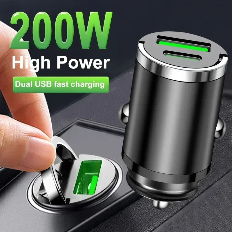 200W Dual USB Ports Car Charger USB Fast Charging Adapter Mobile Phone High Speed Charger For IPhone Samsung Xiaomi Huawei Amagi