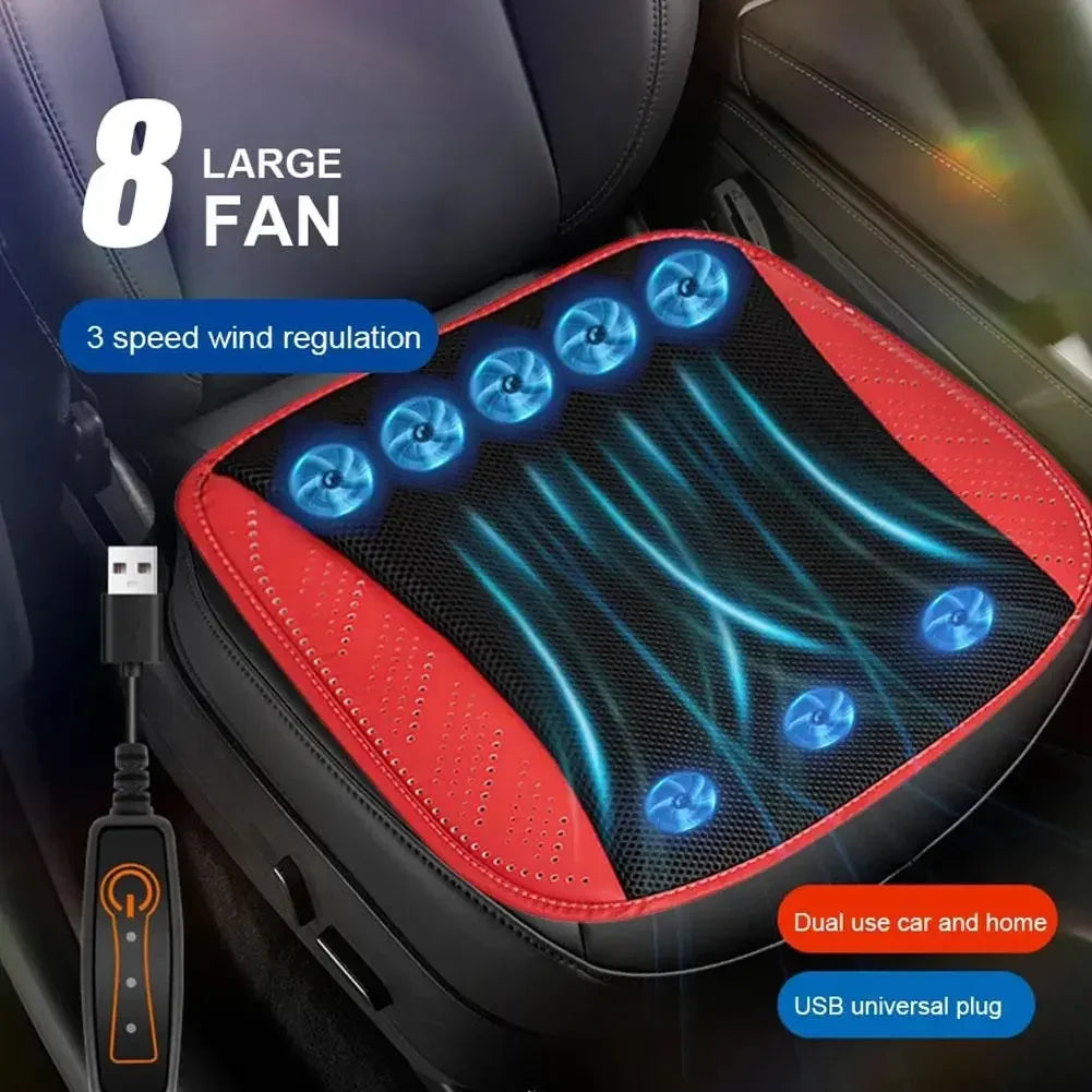 Cooling Car Seat Cushion with Adjustable Fan Breathable 3D Honeycomb Design All-Season Ventilated Auto Seat with Leather Surface