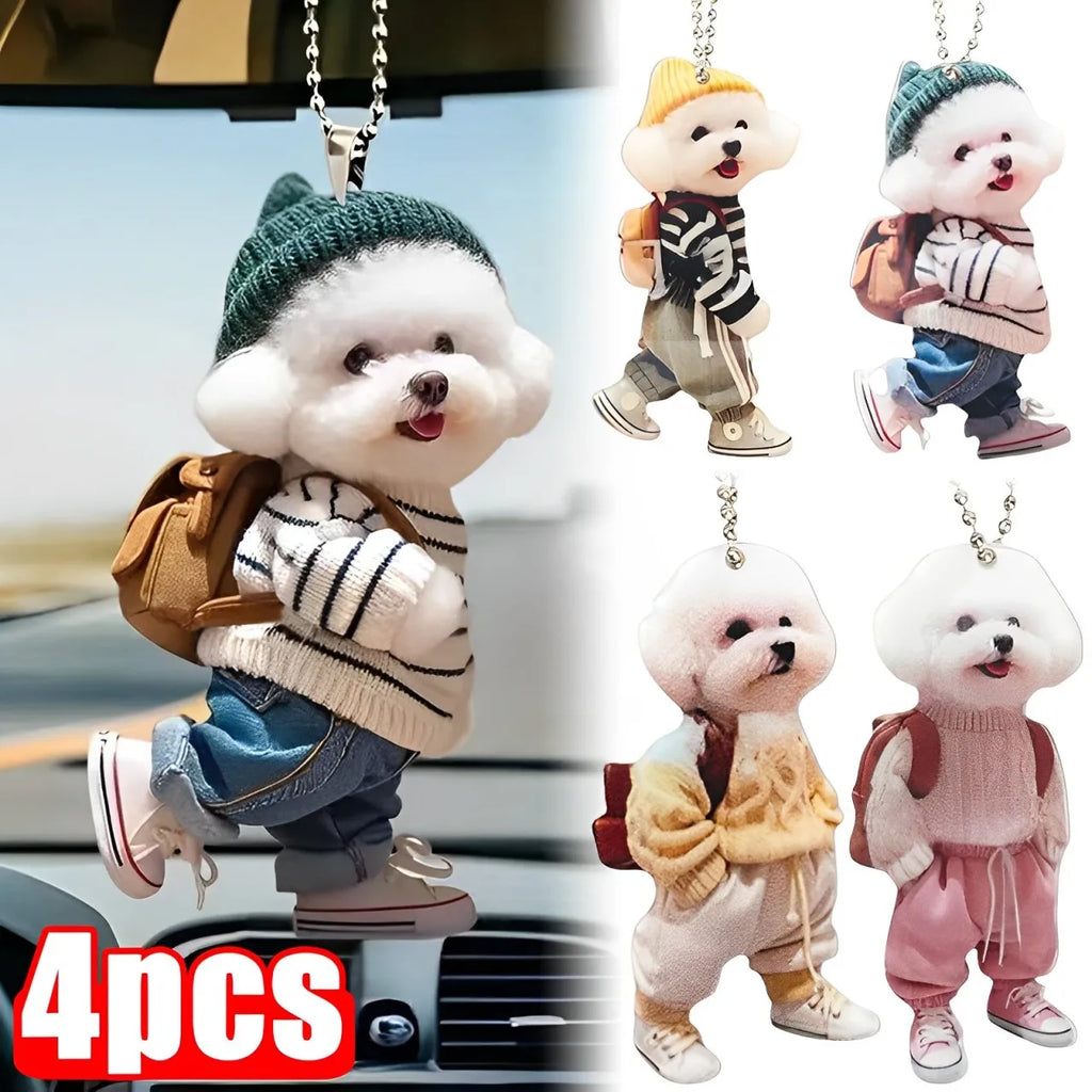 Creative Puppy Man Acrylic Creative Puppy Backpack Car Pendant Realistic Auto Rearview Mirror Ornament Car Interior Decoration