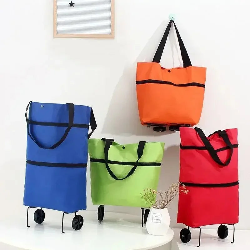 Foldable Portable Hand-Pulled Shopping Cart Vegetable Buying Waterproof Trolley Small Pushcart Handy Wheel Handbag Shopping Amag
