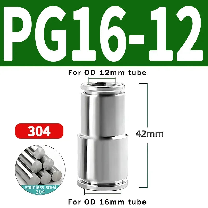 304 Stainless Steel Pneumatic Quick Connect Fitting PG PU 4 6 8 10mm for Air Compressor Gas Pipe Hydraulic Plug-In 10-50PCS