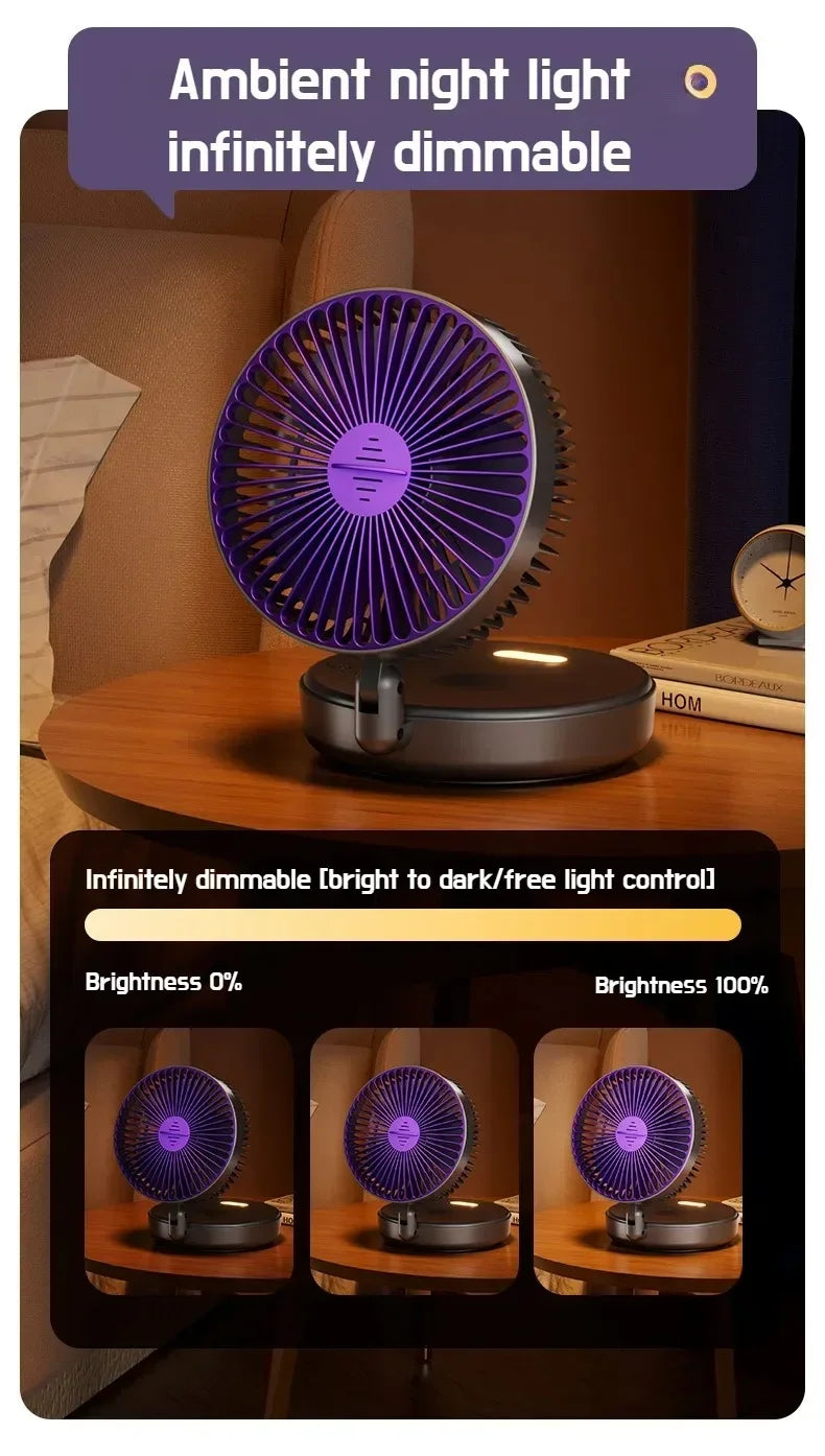 Foldable Desktop Fan Mini Wall-Mounted Car With Warm Night Light Rechargeable 4 Gears Adjustable Portable Air Circulation Amagi