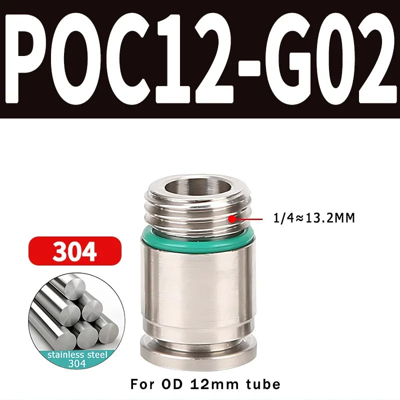 304 Stainless Steel Pneumatic Push-In Fitting POC-G, Internal Hex Quick Connector for Air and Gas Pipe Systems
