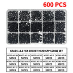 Grade 12.9 Carbon Steel Socket Head Cap Screws Kit, M3 M4 M5 M6 M8 Assortment, High Tensile Hex Bolts, Rust Resistant, Allen Key
