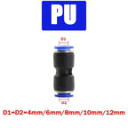 Pneumatic Push-In Tube Fittings – 4/6/8/10/12mm OD, Multiple Types: Straight Union, Elbow, Tee, Male Thread, Quick-Connect