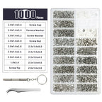 Glasses Watch Repair Kit 1000pcs Screws, Dual Head Screwdrivers & Precision Tweezers Set for Eyewear Jewelry Fix Tools with Case