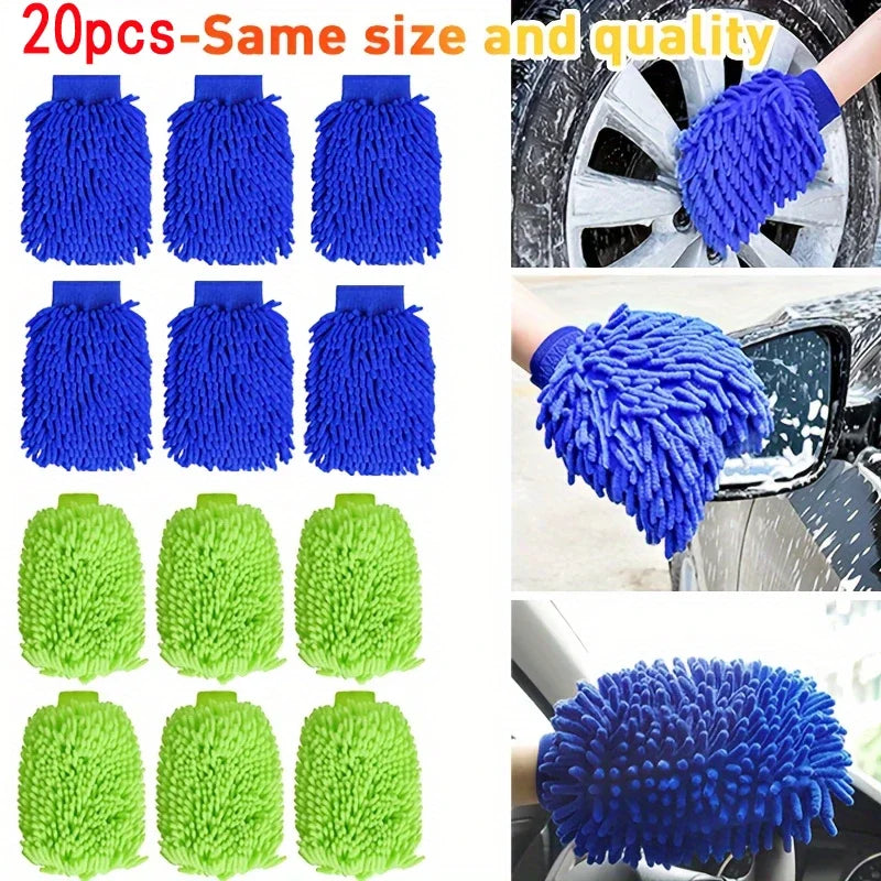 Ultra-Soft Microfiber Car Wash Gloves 20/1Pack - Double-Sided Coral Fleece Cleaning Mitts For Auto Detailing Maintenance Tools
