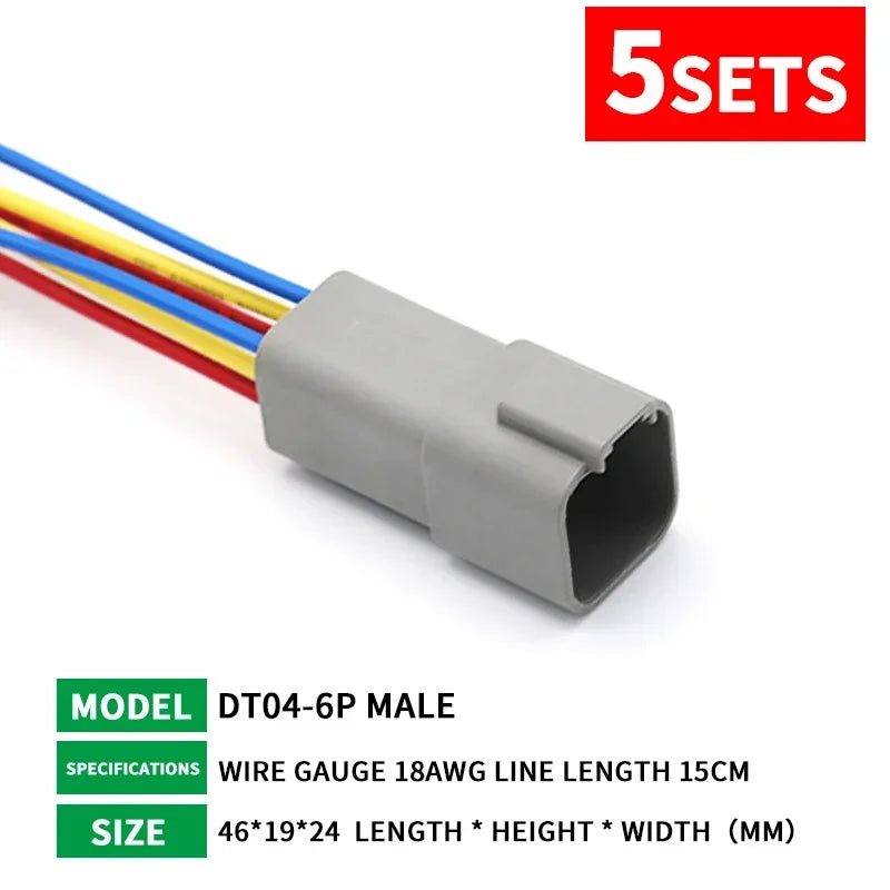 5 Sets Deutsch DT Connector with 15cm Wiring Harness DT06-2S/DT04-2P 2P 3P 4P 6P 8P 12P Waterproof Electrical Connector