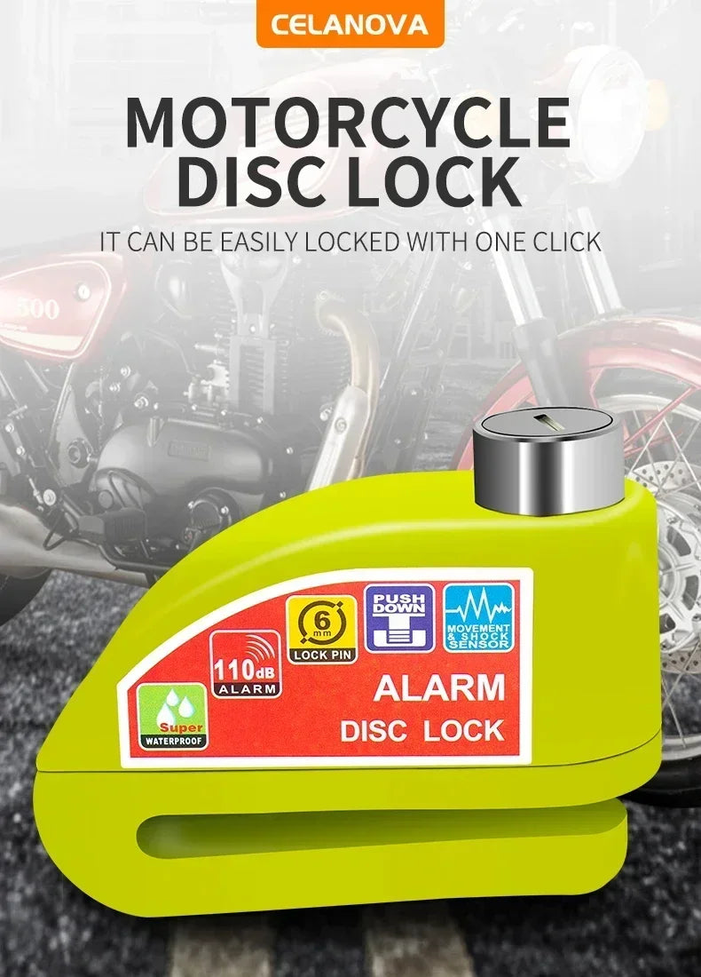 Motorcycle Bicycle Lock Alarm Safety Protection Padlock Disc Aluminum Alloy Anti-Theft Reminder Rope Lock Bag Motorcycle Amagi