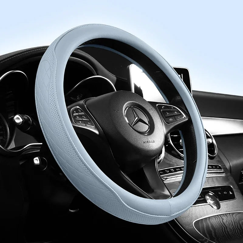 Napa Leather Perforated Patchwork Car Steering Wheel Cover, Non-slip, Breathable, Universal 15 Inch (Approx. 38.1cm) Amagi