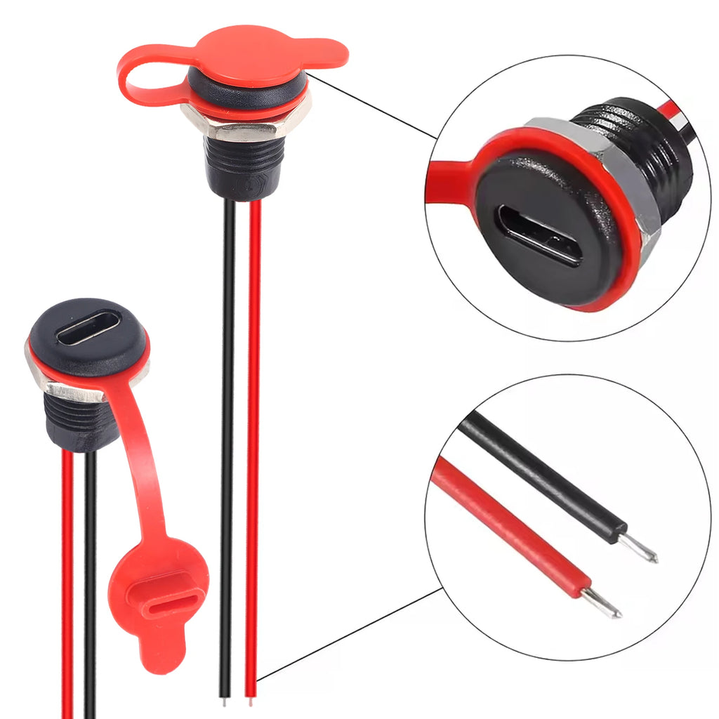 Type-C Female Chassis 2Pin Type-C Female Socket Connector Waterproof Jack Female Charging Port 3A USB-C Charger Plug Socket