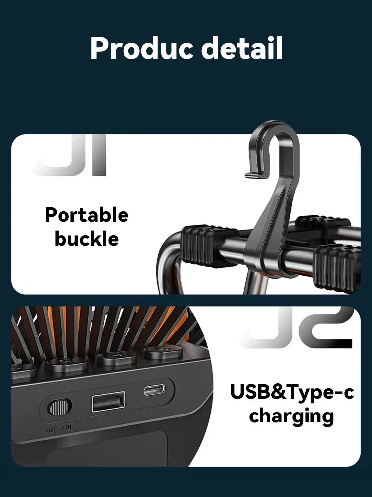Camping Ceiling Fan 20000mAh Rechargeable USB with Power Bank LED Light Hook Air Circulators Wireless Ceiling Motorcycle Amagi