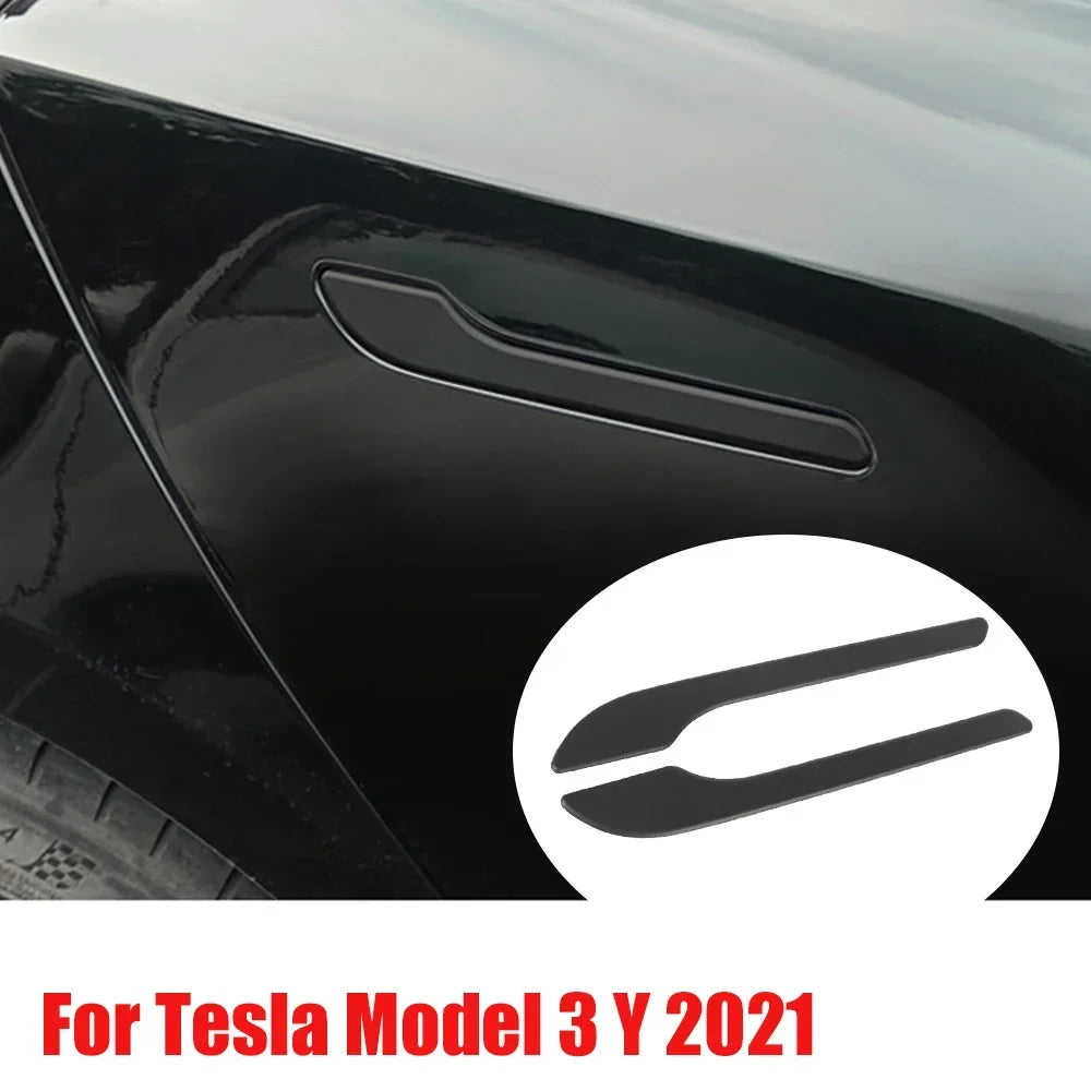 4pcs Set of Black Carbon Fiber Door Handle Covers for Tesla Model 3 & Y - Scratch-Resistant  Tape Polished Finish Amagi