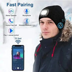 Winter Men Beanie Hat with LED Light Rechargeable Knitted Hat for Woman Cap Night Running Fishing Riding Sports Teenager Beanies