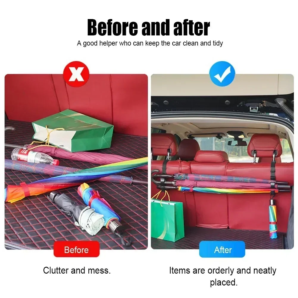 2Pcs Car Back Seat Hook Multi-function Rear Seat Headrest Hanging Hook Umbrella Holder Back Storage Interior Organizer Amagi