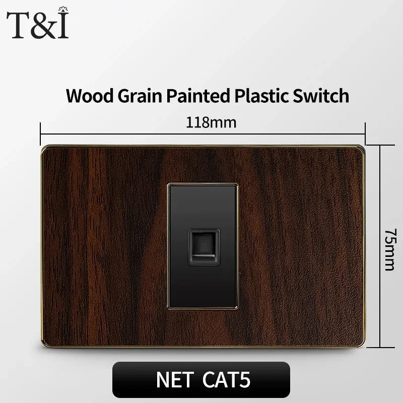 118-Type Retro Wood Grain Wall Plate – Black Plastic Spray-Painted Decorative Panel for Italy Standard Switch & Socket