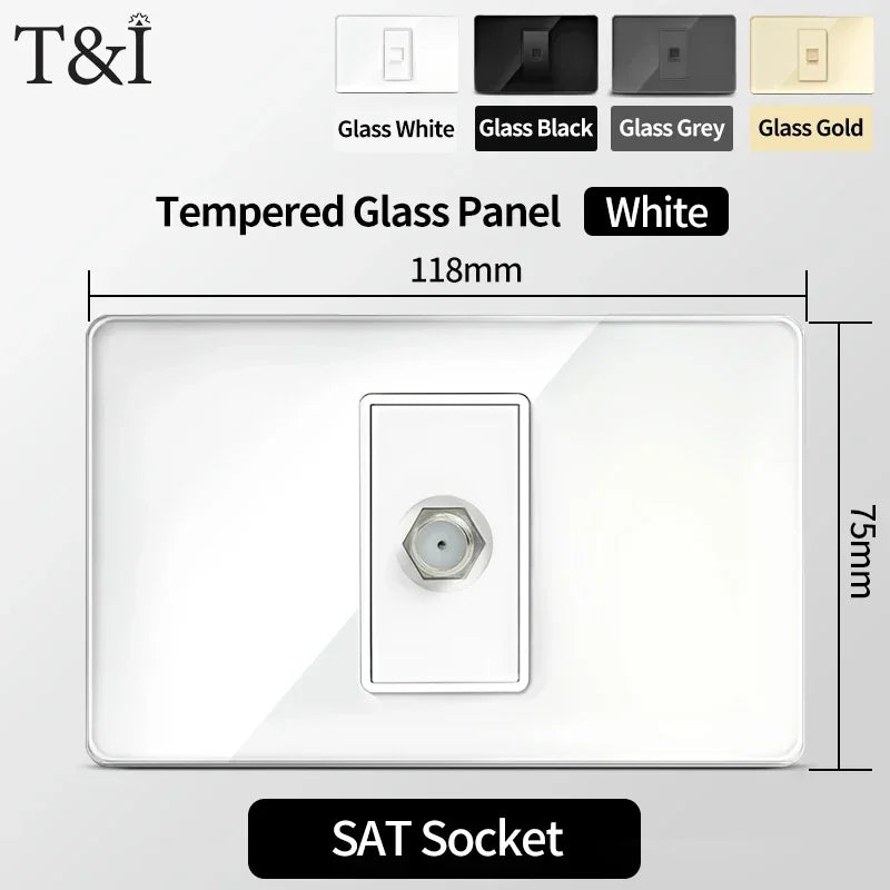 118x75mm Tempered Glass US-Thai Socket: Dual USB-C Ports & 2 AC Outlets for 110V, Scratch-Resistant Panel