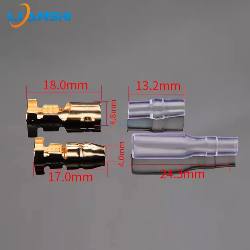 100set of 4.0 male and female bullet heads with protective sleeves, brass natural-color tin-plated docking bullet heads, male