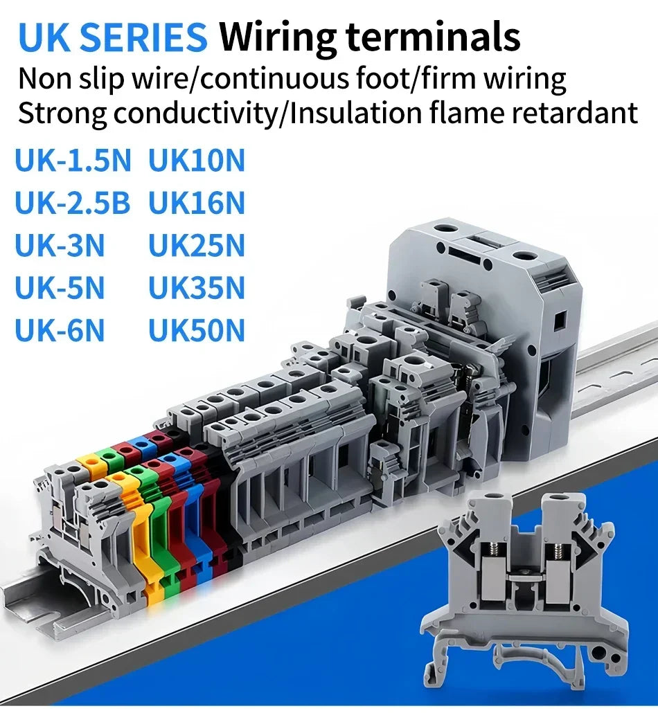 Premium Brass UK Screw Clamp Connector for Wiring, DIN Rail - Mounted,UK1.5N, 2.5B, 3N, 5N, 6N, 10N, 16N, 25N, 35N, 50N