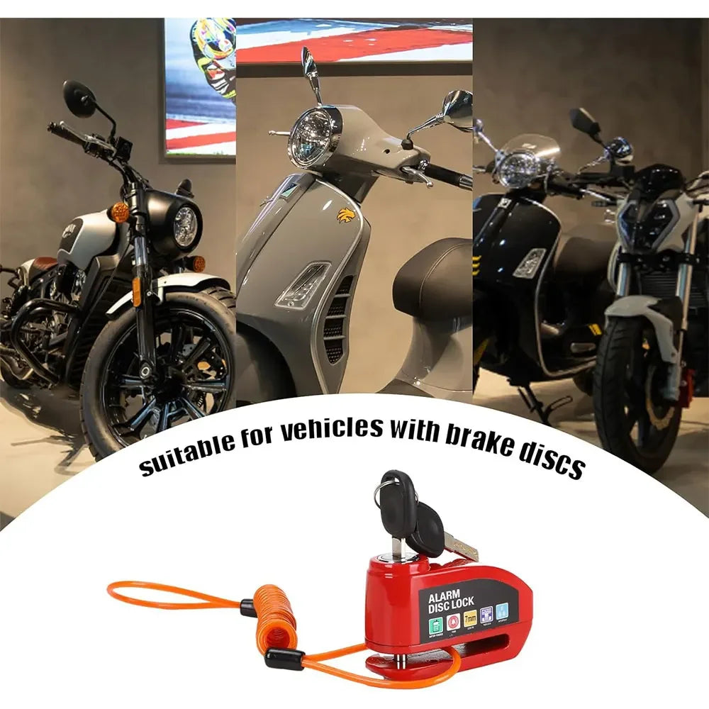 Motorcycle Bicycle Lock Alarm Safety Protection Padlock Disc Aluminum Alloy Anti-Theft Reminder Rope Lock Bag Motorcycle Amagi