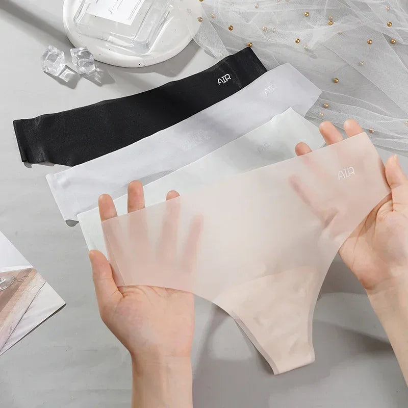 Transparent Thong Panties Women Ultra-thin Sense Sexy Female Seamless Low-waist Solid Color G-string Quick Drying Underwear amag