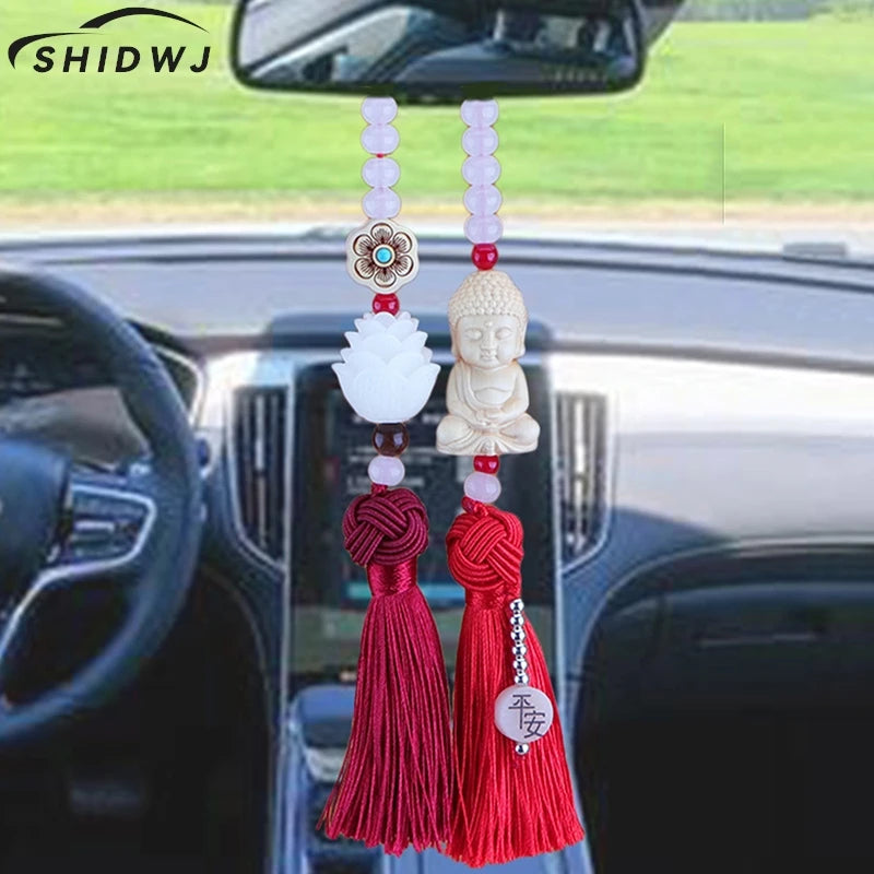 Car Huangyangmu Buddha Head White Jade Bodhi Car Pendant Fashion Car Interior Ornaments Rearview Mirror Good Luck Decoration