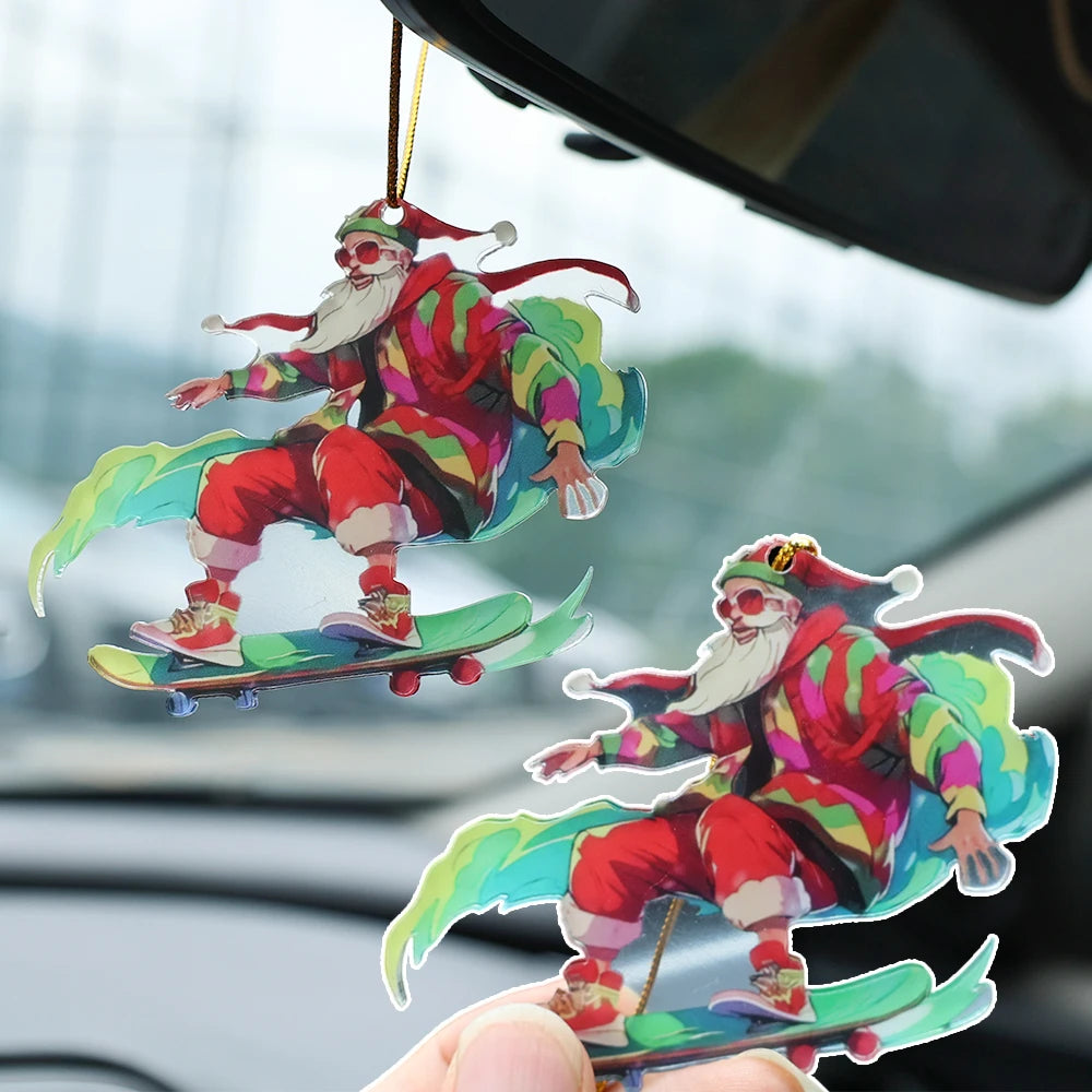 2024 New Christmas Car Pendant Rearview Mirror Pendant Keychain Pendant Fashion Cool Santa Claus Charm Decoration Accessories