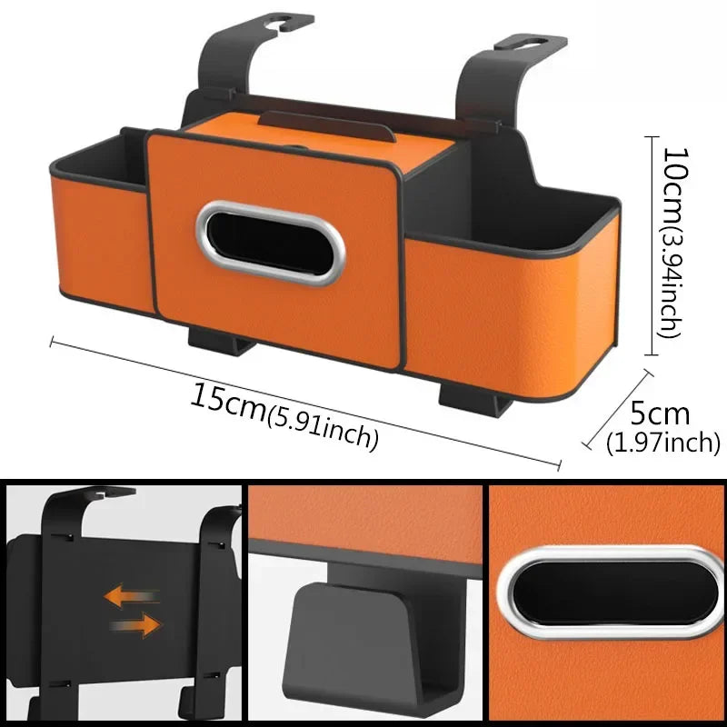 Universal Fit 4-in-1 Car Seat Organizer Tissue Holder Cup Slots Hooks Phone Holder Durable Multi-Functional Storage Box Vehicle