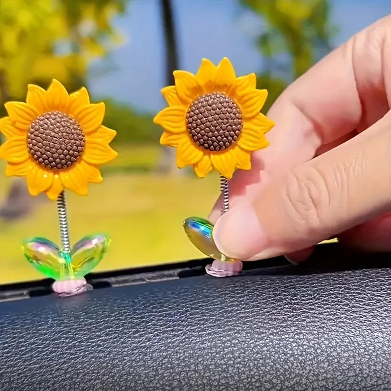 Cute Sunflower Car Decor Set Resin Dashboard Window Edge Accessories for Vehicle Interior Dashboard Decor Interior Accessories
