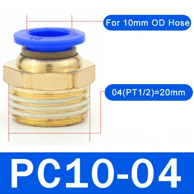 5PCS PC Pneumatic Quick Connector - 4-12mm Push In Fitting for 1/8" 1/4" 3/8" 1/2" BSPT Thread Air Hose & Tube,Industrial Use