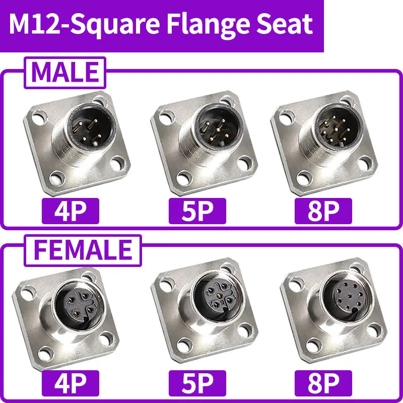 5/20 PCS M12 12mm Connector Aviation Panel Back/Front Mount Flange Socket Sensor Connector IP67 Waterproof Straight/Right Angle