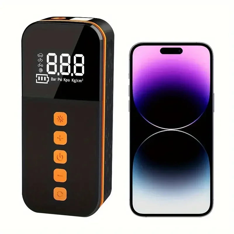 Car Air Compressor With Digital Pressure Gauge Flashlight And Cell Phone Charging Motorcycle Bicycle And Ball Inflator 3000mAh