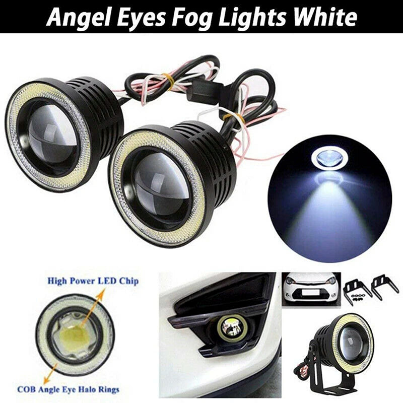 Hot 1Pcs 2.5'' 15W Car White COB LED Projector Angel Eyes Blue Ring DRL Fog Light Lamp