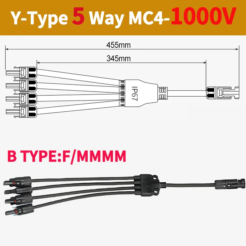 1/5/20/100 Sets DC PV Y Branch Photovoltaic Solar Connector 1000V 30A Male Female 3-Way 4-Way 5-Way Plug 1 To 2/3/4 Adapter