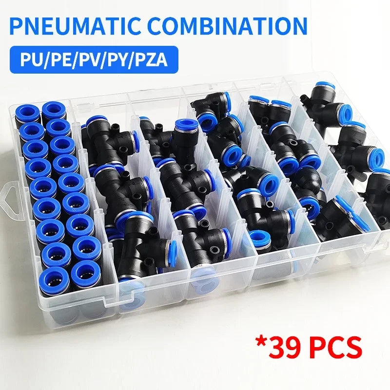 39 PCs/Box Boxed Pneumatic Fittings PU-12/PE-12/PZA-12/PY-12/PV-12 Quick Release Connectors Kit For 4mm Plastic Hose Couplings