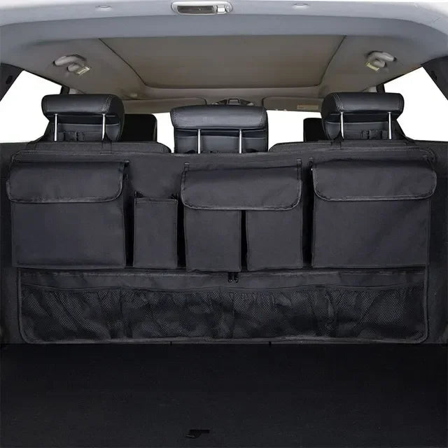 Car Trunk Organizer Rear Seat Back Storage Bag Net High Capacity Hanging Tidying Interior Pouch Auto Accessories Supplies Tools